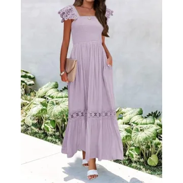 ZESICA Women's Summer Lace Strap Maxi Dress - Elegant Style