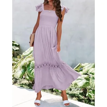 ZESICA Women's Summer Lace Strap Maxi Dress - Elegant Style