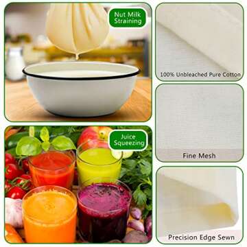 6 Pack Cheesecloth for Straining, 20”X20”, Grade 90, 2 Layers,Edge Hemmed, 100% Unbleached Cotton Cloth Reusable, Strainer for Cheese, Yogurt, Almond/Oat/Soy Nut Milk, Juice, Coffee, Herbs
