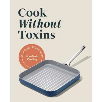 Caraway Square Grill Pan - 11” Grill Pan - Non-Stick Ceramic Coated - Non Toxic, PTFE & PFOA Free - Oven Safe & Compatible with All Stovetops - Navy