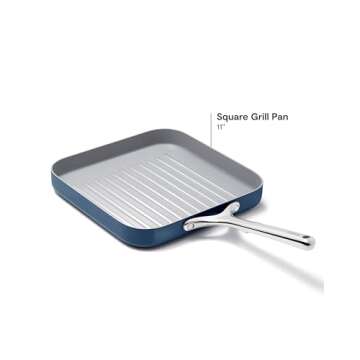 Caraway Square Grill Pan - 11” Grill Pan - Non-Stick Ceramic Coated - Non Toxic, PTFE & PFOA Free - Oven Safe & Compatible with All Stovetops - Navy