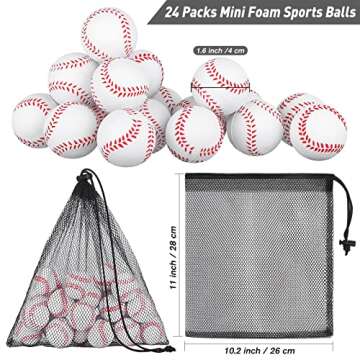 ADXCO 24 Pack Mini Sports Balls Foam Baseball Stress Balls with Black Drawstring Mesh Bag for School...