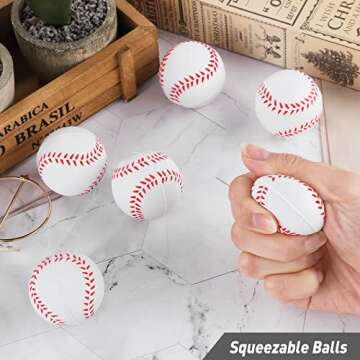 ADXCO 24 Pack Mini Sports Balls Foam Baseball Stress Balls with Black Drawstring Mesh Bag for School Carnival Reward Party Favors Stress Anxiety Relief Relaxation (Baseball)