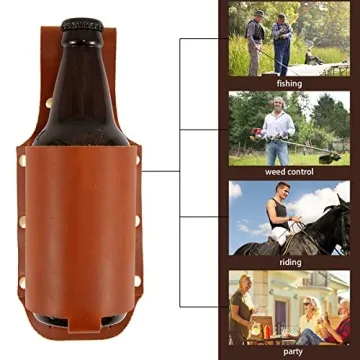 Leather Beer Holster Belt Hands-Free Drink Holder Outdoor