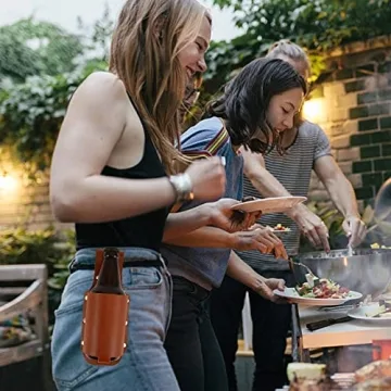 Leather Beer Holster Belt Hands-Free Drink Holder Outdoor