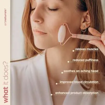 Artnaturals Rose Quartz Facial Roller - Pink Face Jade for Natural Anti Aging Ice Massager - Real Authentic Crysal Gemstone for Wrinkles and Puffiness Relief - Cold Stone Massage