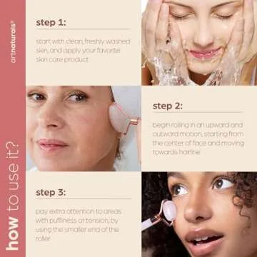 Artnaturals Rose Quartz Facial Roller - Pink Face Jade for Natural Anti Aging Ice Massager - Real Authentic Crysal Gemstone for Wrinkles and Puffiness Relief - Cold Stone Massage