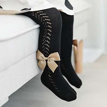 Ashmyova Baby Girl Tights Knit Bowknot Mesh Lace Stockings Toddler Pantyhose Infant Leggings 4Pack Size 12-24 Months