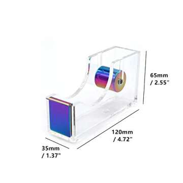 Rainbow Adhesive Tape Dispenser Clear Acrylic Body Desktop Tape Holder 1" Colorful Metal Core for Yo...