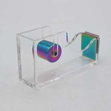 Rainbow Adhesive Tape Dispenser Clear Acrylic Body Desktop Tape Holder 1" Colorful Metal Core for Your Desk and Office Supplies