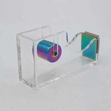 Rainbow Adhesive Tape Dispenser Clear Acrylic Body Desktop Tape Holder 1" Colorful Metal Core for Your Desk and Office Supplies