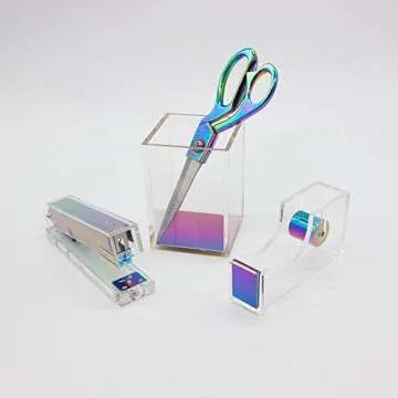Rainbow Adhesive Tape Dispenser Clear Acrylic Body Desktop Tape Holder 1" Colorful Metal Core for Your Desk and Office Supplies