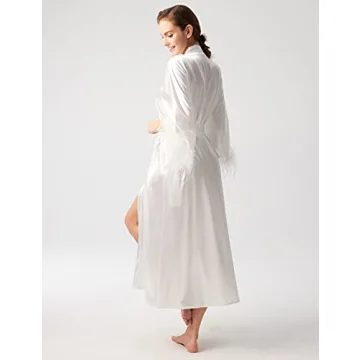 Elegant Satin Kimono Robe with Ostrich Feather Trim
