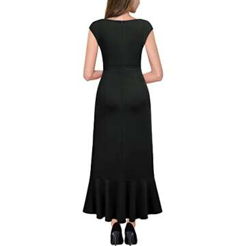Miusol Women's Elegant V Neck Ruffle Split Style Cocktail Formal Long Dress