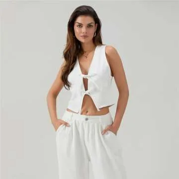 Women Y2k Peplum Tank Tops Tie Front Sleeveless Striped Ruffle Hem Babydoll Vest Shirts Summer Cute ...