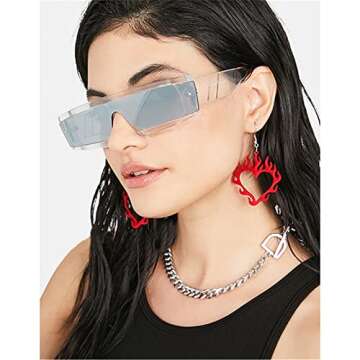 ONLYJUMP Acrylic Fire Flame Heart Earrings for Women