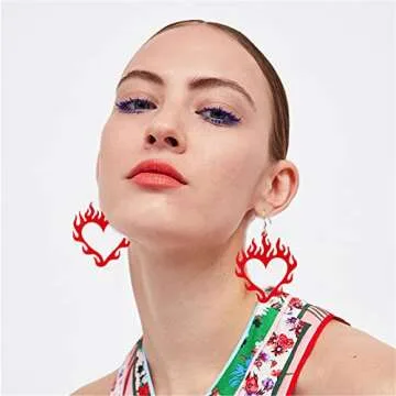 ONLYJUMP Acrylic Fire Flame Heart Earrings for Women