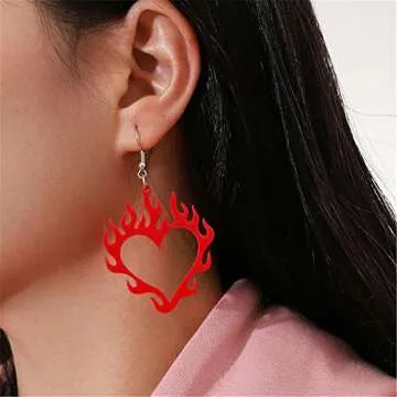 ONLYJUMP Acrylic Fire Flame Heart Earrings for Women