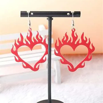 ONLYJUMP Acrylic Fire Flame Heart Earrings for Women