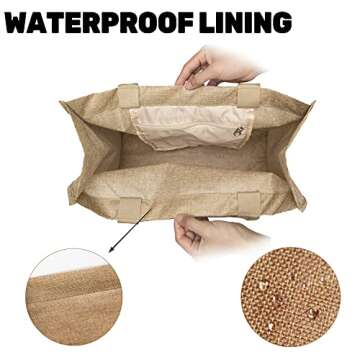 MACWE Beach Tote Bag for Women Waterproof Handmade Straw Shoulder Bag Tassel Burlap Handbag for Beach, Picnic and Traveling