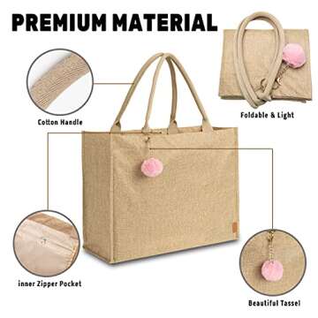 MACWE Beach Tote Bag for Women Waterproof Handmade Straw Shoulder Bag Tassel Burlap Handbag for Beach, Picnic and Traveling