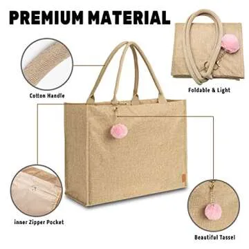 MACWE Beach Tote Bag for Women Waterproof Handmade Straw Shoulder Bag Tassel Burlap Handbag for Beach, Picnic and Traveling