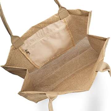 MACWE Beach Tote Bag for Women Waterproof Handmade Straw Shoulder Bag Tassel Burlap Handbag for Beach, Picnic and Traveling