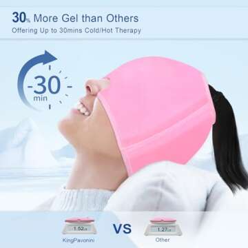 KingPavonini Ice Head Wrap, Adjustable Migraine Headache Relief Cap with Drawstring, Hot/Cold Migraine Hat for Tension Stress, Sinus, Puffy Eyes, Pink