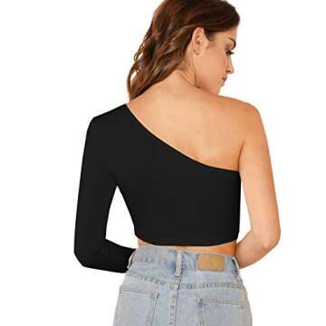 Floerns Women's One Shoulder Long Sleeve Tee Shirt Crop Tops A Black S
