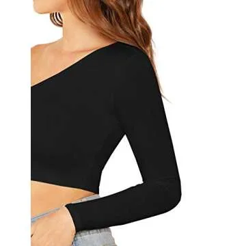 Floerns Women's One Shoulder Long Sleeve Tee Shirt Crop Tops A Black S