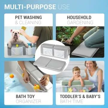 colsen Baby Bath Kneeler and Elbow Kneeling Rest Pad Set – Comfortable, 1.5” Thick, Painless, Non-Slip, Foldable Mat for Bathing Parents, with Toy Organizer for Babies and Toddlers - Grey