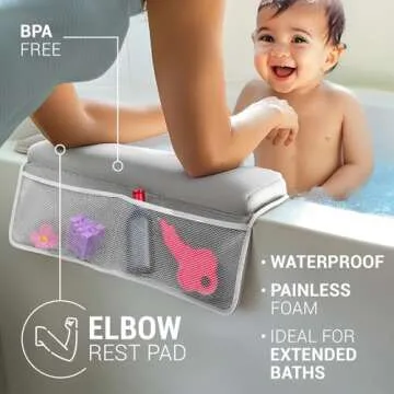 colsen Baby Bath Kneeler and Elbow Kneeling Rest Pad Set – Comfortable, 1.5” Thick, Painless, Non-Slip, Foldable Mat for Bathing Parents, with Toy Organizer for Babies and Toddlers - Grey
