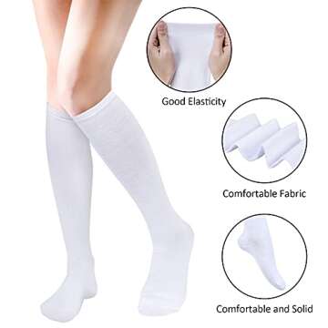 Senker Women's 4 Pairs Cotton Knee High Casual Solid Knit Socks, B_white, Medium