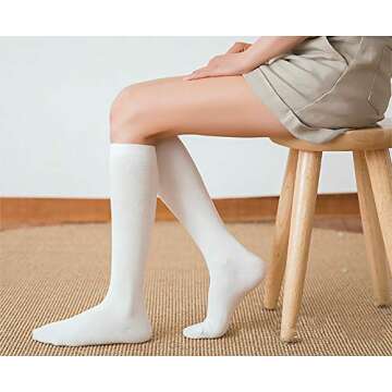Senker Women's 4 Pairs Cotton Knee High Casual Solid Knit Socks, B_white, Medium