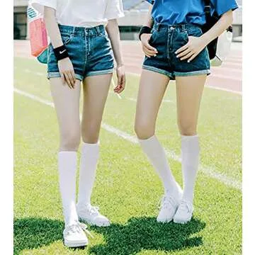 Senker Women's 4 Pairs Cotton Knee High Casual Solid Knit Socks, B_white, Medium