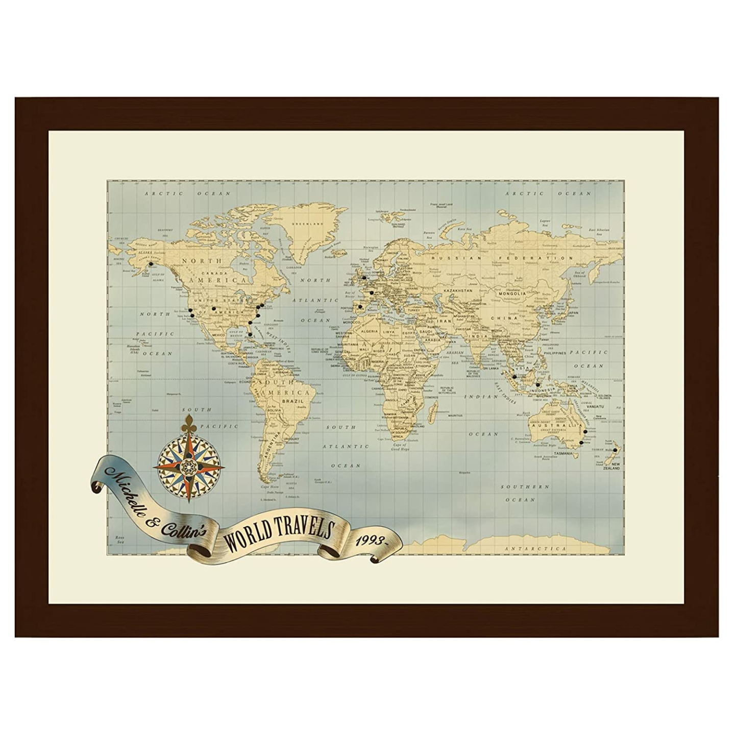 Personalized Push Pin Map - Travel Memories