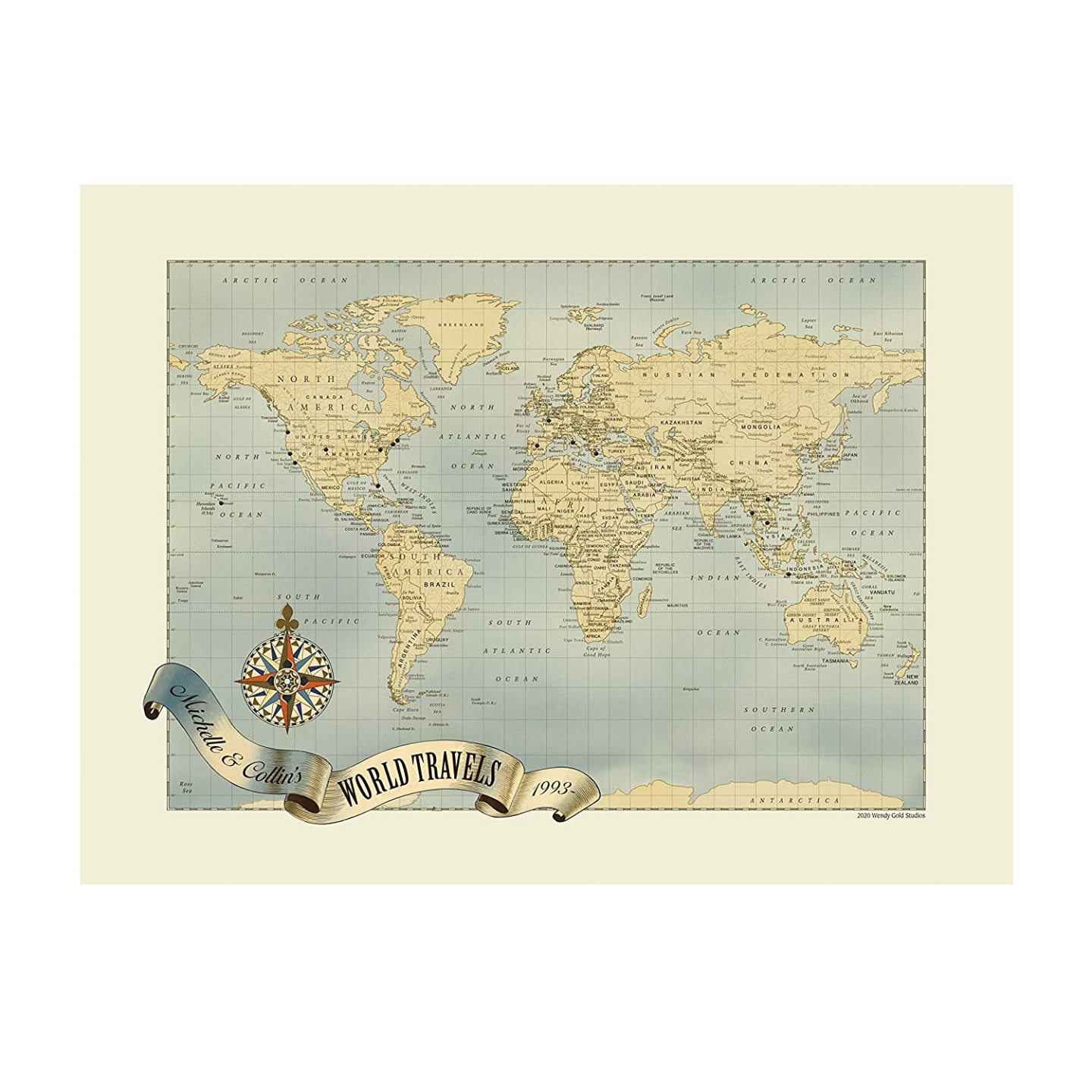 Personalized Push Pin Map - Travel Memories