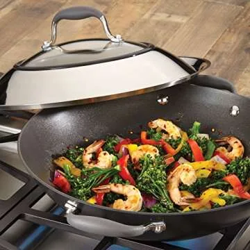 Anolon Advanced Hard Anodized Nonstick Stir Fry Wok Pan with Lid, 14 Inch, Gray
