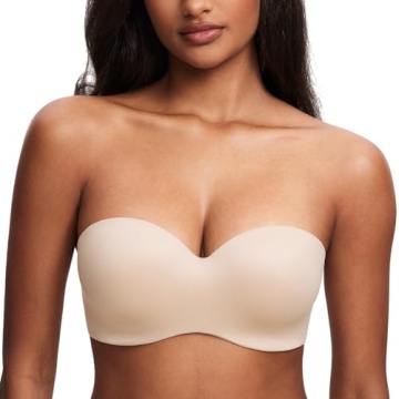 DOBREVA Women's Strapless Padded Push up Plus Size Seamless Underwired Convertible Bras Beige 34C