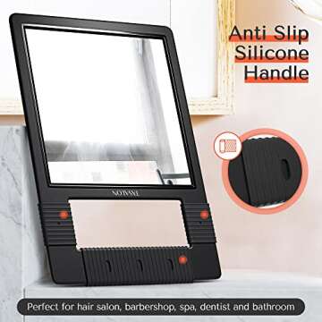 TASALON Hand Mirrors with Handle - Unbreakable Hand Mirror - Unbreakable Handheld Mirror with Silicone Handle for Barber Mirror, Salon Mirror, Makeup Mirror or Shower Mirror, Hand Held Mirror - Black