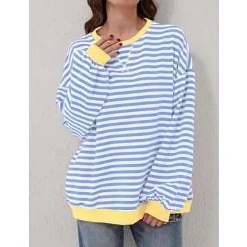 REIOASUD Oversized Striped Sweatshirt for Women