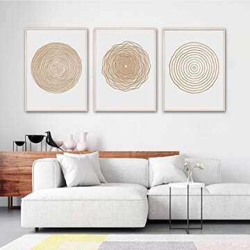 Mid Century Modern Wall Art - Boho Canvas Print - Abstract Geometric Canvas Wall Art Set - Scandinavian Wall Art Painting for Living Room Bedroom Decor No Framed