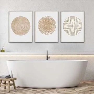 Mid Century Modern Wall Art - Boho Canvas Print - Abstract Geometric Canvas Wall Art Set - Scandinavian Wall Art Painting for Living Room Bedroom Decor No Framed