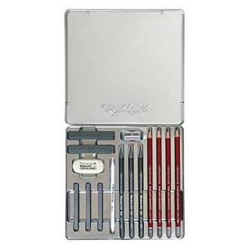 CRETACOLOR Silver Box Graphite Drawing Set, Graphite Drawing Set, 15 Pieces, for Beginners and Professionals