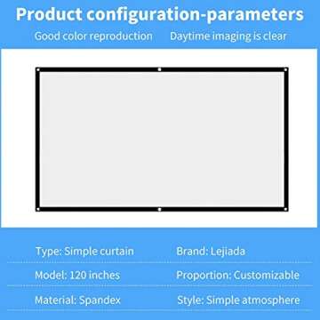Projector Screen, White Projector Screen, 16:9 No Crease Home Theater Foldable Projection Screen 60"|72"|84"|100"|120"|150"