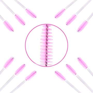 AKStore 200 PCS Disposable Eyelash Brushes Mascara Wands Eye Lash Eyebrow Applicator Cosmetic Makeup Brush Tool Kits (White-Pink)