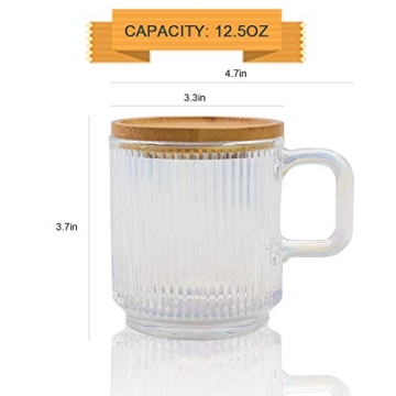 Premium Lysenn Glass Coffee Mug with Bamboo Lid 12.5oz