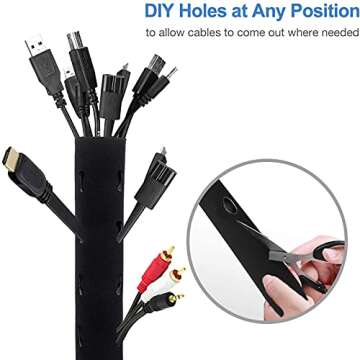JOTO 4 Pack Cable Management Sleeve, 19-20 Inches Cord Organizer System with Zipper for TV Computer Office Home Entertainment, Flexible Cable Sleeve Wrap Cover Wire Hider System -Black