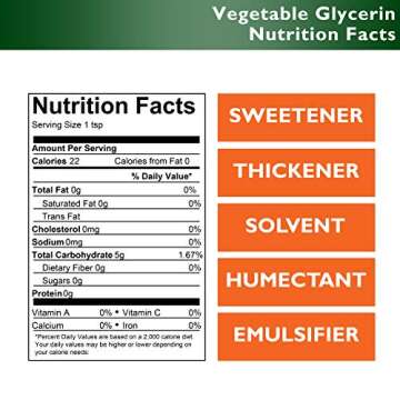 Glycerin Vegetable - 1 Quart (43 oz.) - Non GMO - Sustainable Palm Based - USP - Kosher - Pure - Pharmaceutical Grade - Safety Sealed HDPE Container with resealable Cap