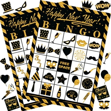 Joy Bang New Years Bingo Cards Games for Kids Adults, 24 Players for Family Friends Large Group, New...